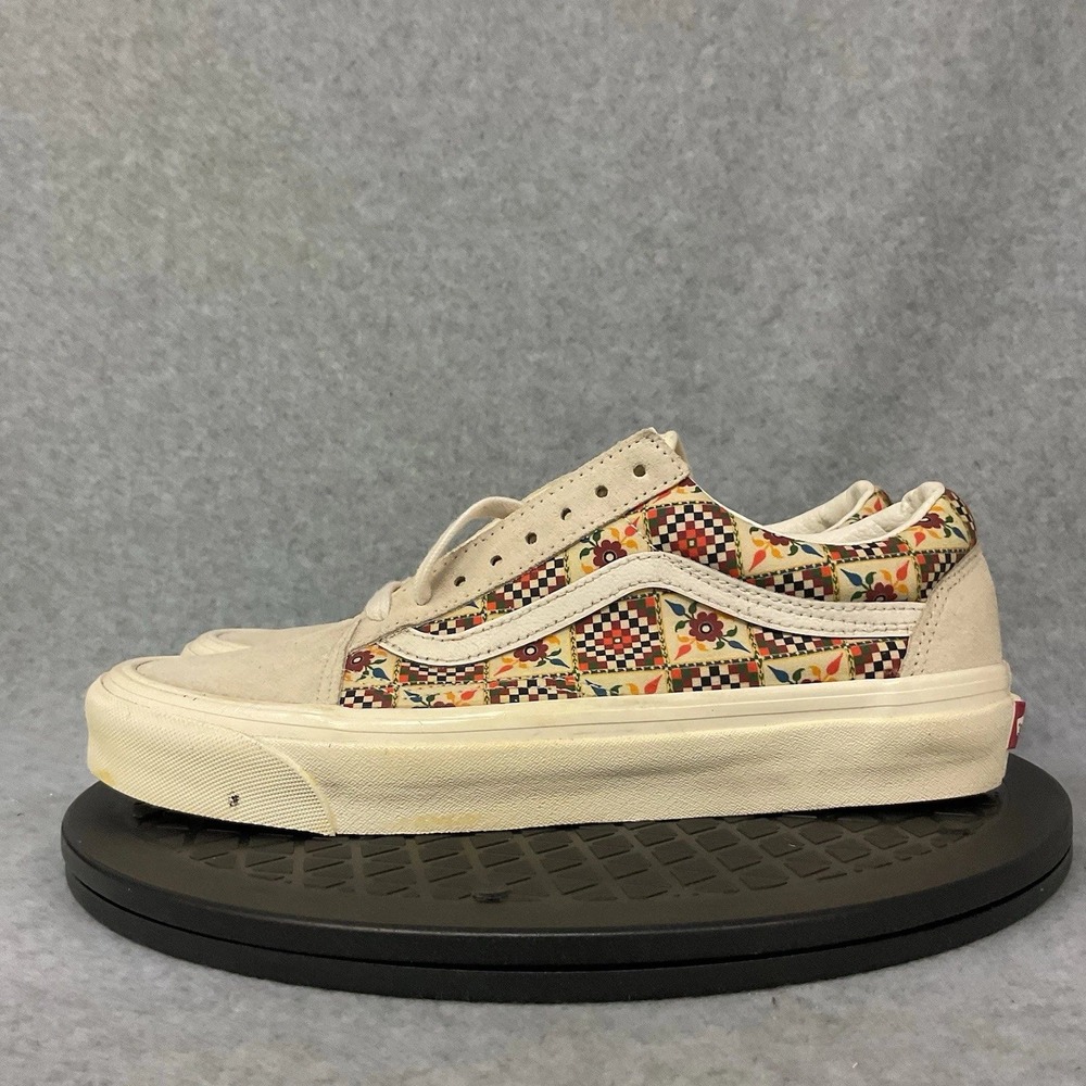 Vans Old Skool Patchwork Floral Checkered Cream Suede Low Top Womens 9.5 - Picture 6 of 6